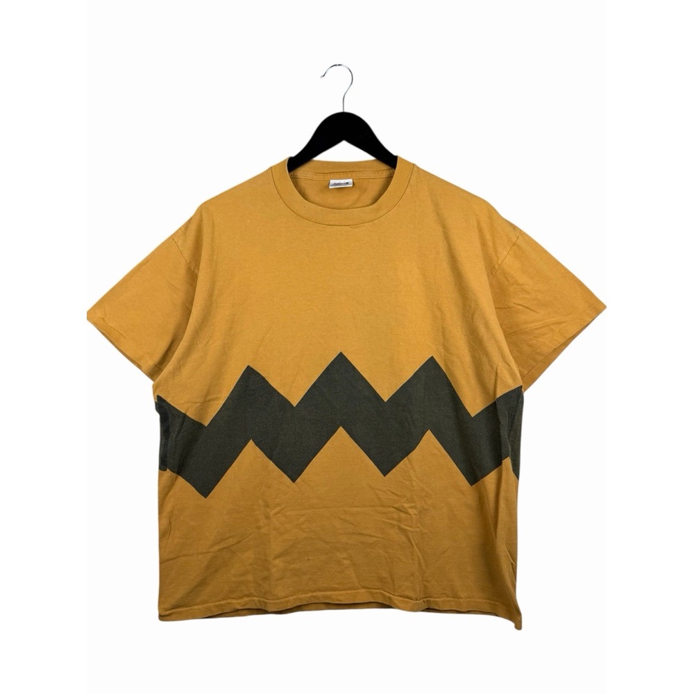 Vintage 90s Anvil XL Mustard Yellow T-Shirt Black Zig Zag Graphic Made in USA